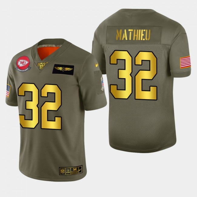Kansas City Chiefs #32 Tyrann Mathieu Men's Nike Olive Gold 2019 Salute to Service Limited NFL 100 Jersey
