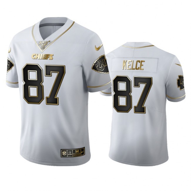 Kansas City Chiefs #87 Travis Kelce Men's Nike White Golden Edition Vapor Limited NFL 100 Jersey