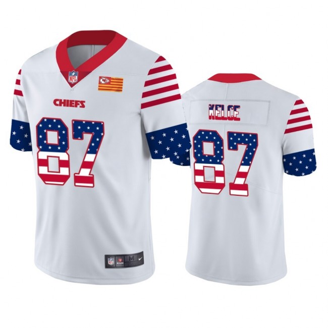 Kansas City Chiefs #87 Travis Kelce White Men's Nike Team Logo USA Flag Vapor Untouchable Limited NFL Jersey
