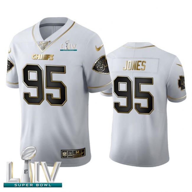 Kansas City Chiefs #95 Chris Jones Men's Nike White Golden Super Bowl LIV 2020 Edition Vapor Limited NFL 100 Jersey