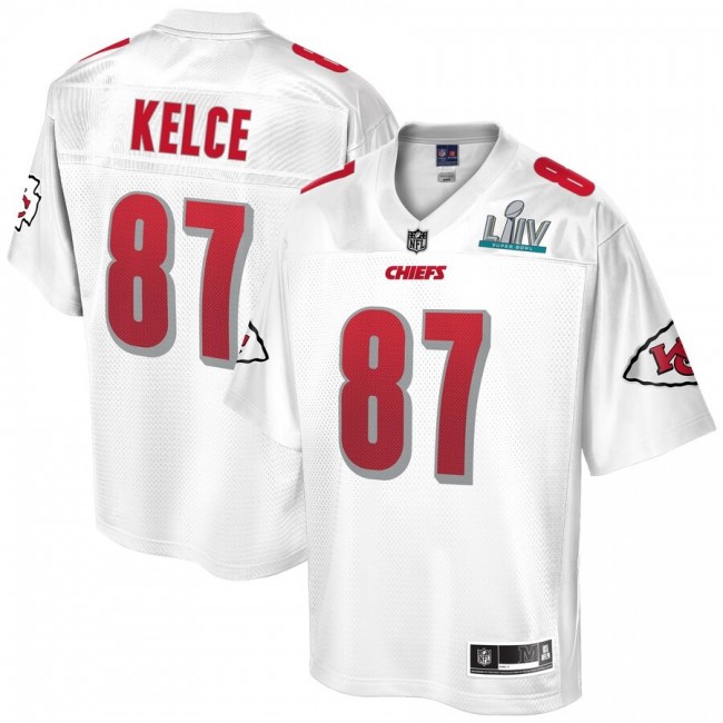 Men's Kansas City Chiefs #87 Travis Kelce NFL Pro Line White Super Bowl LIV Champions Jersey