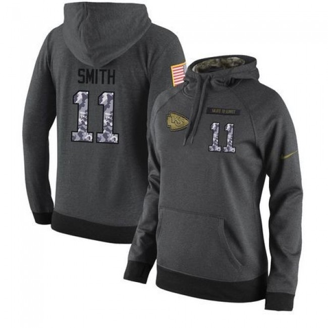 Women's NFL Kansas City Chiefs #11 Alex Smith Stitched Black Anthracite Salute to Service Player Hoodie Jersey