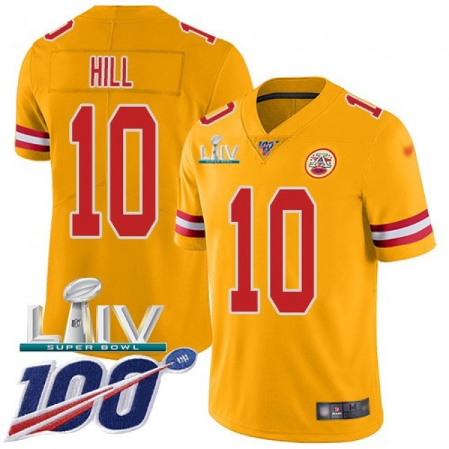 Nike Chiefs #10 Tyreek Hill Gold Super Bowl LIV 2020 Men's Stitched NFL Limited Inverted Legend 100th Season Jersey