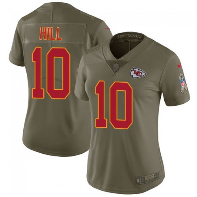 Women's Chiefs #10 Tyreek Hill Olive Stitched NFL Limited 2017 Salute to Service Jersey
