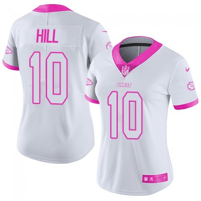 Women's Chiefs #10 Tyreek Hill White Pink Stitched NFL Limited Rush Jersey