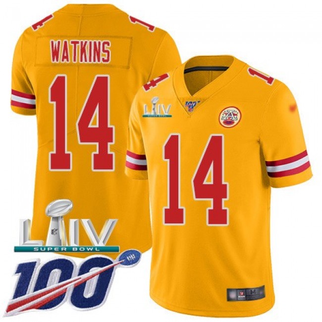 Nike Chiefs #14 Sammy Watkins Gold Super Bowl LIV 2020 Men's Stitched NFL Limited Inverted Legend 100th Season Jersey