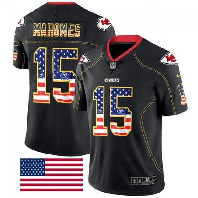 Nike Chiefs #15 Patrick Mahomes Black Men's Stitched NFL Limited Rush USA Flag Jersey