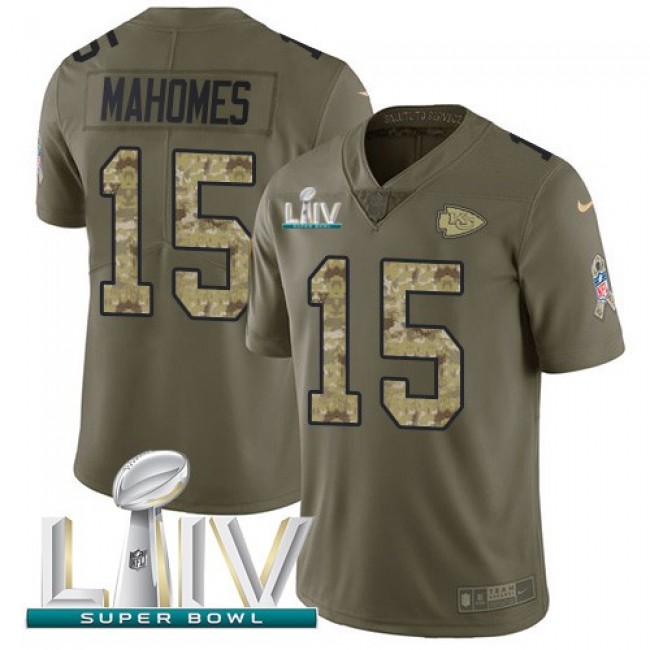 Nike Chiefs #15 Patrick Mahomes Olive/Camo Super Bowl LIV 2020 Men's Stitched NFL Limited 2017 Salute To Service Jersey