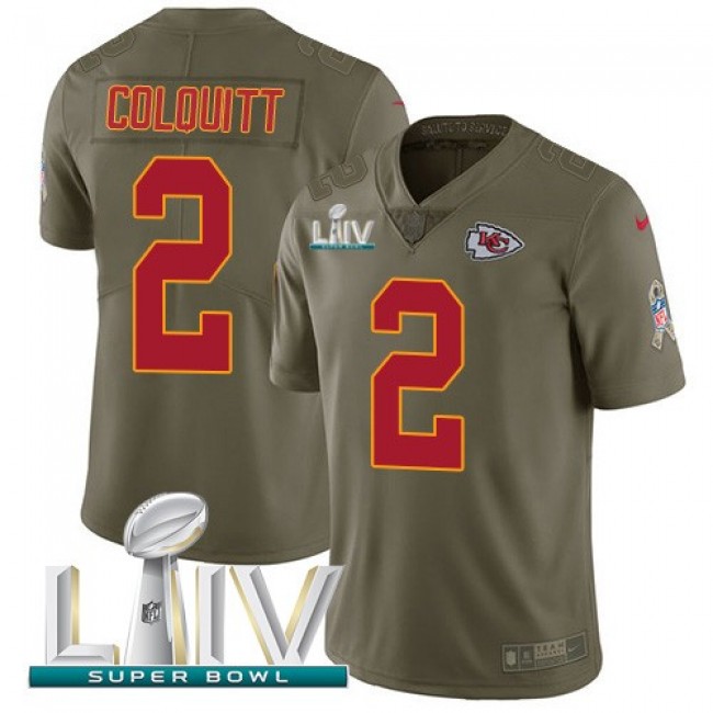 Nike Chiefs #2 Dustin Colquitt Olive Super Bowl LIV 2020 Men's Stitched NFL Limited 2017 Salute To Service Jersey