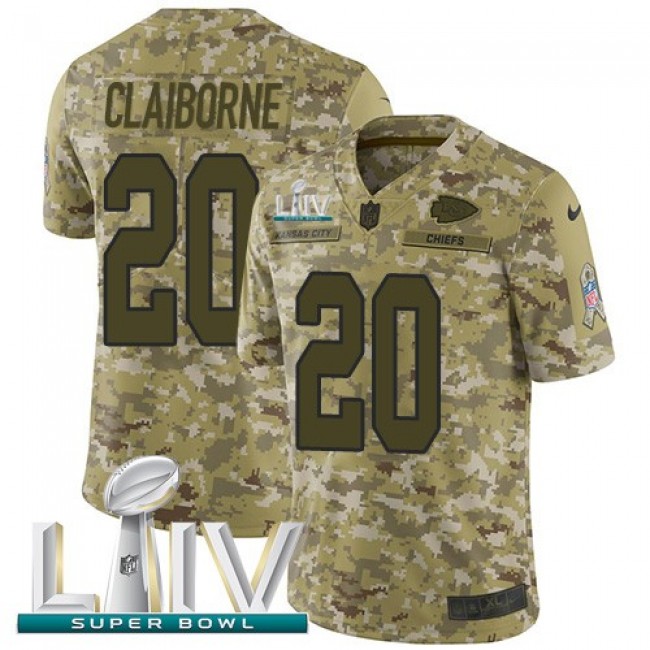 Nike Chiefs #20 Morris Claiborne Camo Super Bowl LIV 2020 Men's Stitched NFL Limited 2018 Salute To Service Jersey
