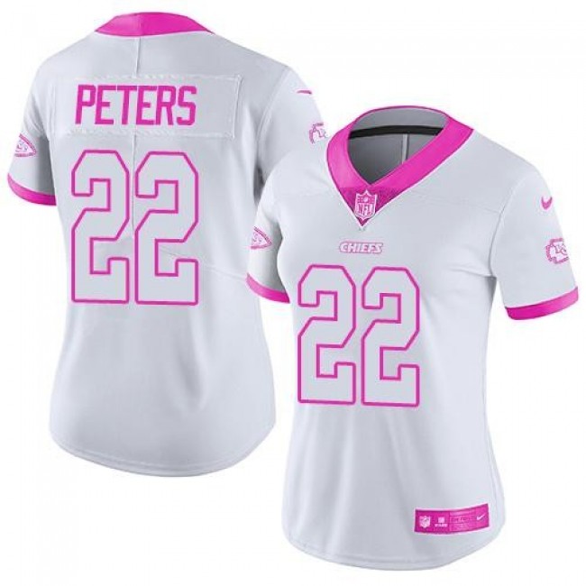 Women's Chiefs #22 Marcus Peters White Pink Stitched NFL Limited Rush Jersey