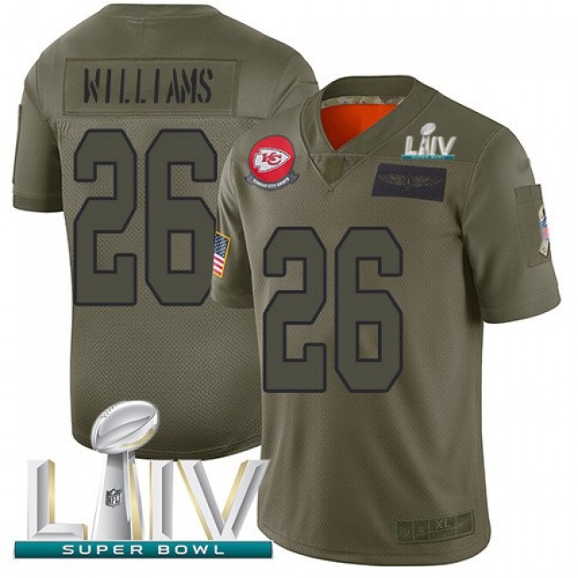 Nike Chiefs #26 Damien Williams Camo Super Bowl LIV 2020 Men's Stitched NFL Limited 2019 Salute To Service Jersey