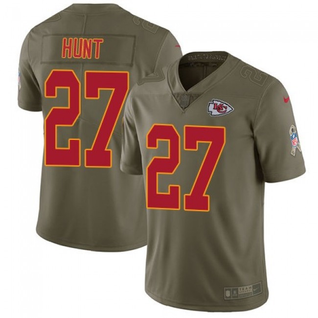 Kansas City Chiefs #27 Kareem Hunt Olive Youth Stitched NFL Limited 2017 Salute to Service Jersey