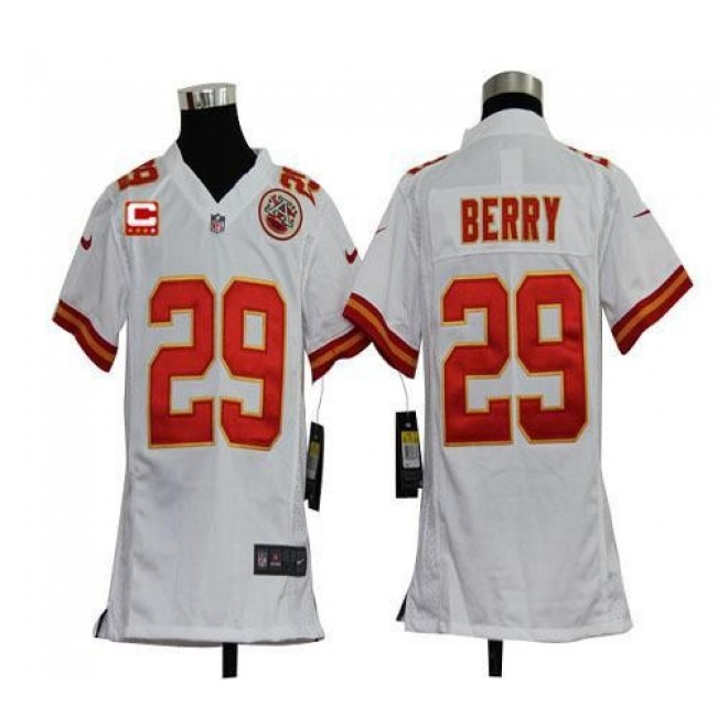 Kansas City Chiefs #29 Eric Berry White With C Patch Youth Stitched NFL Elite Jersey