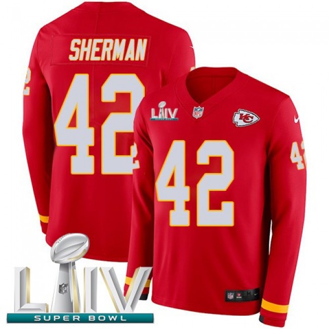 Nike Chiefs #42 Anthony Sherman Red Super Bowl LIV 2020 Team Color Men's Stitched NFL Limited Therma Long Sleeve Jersey