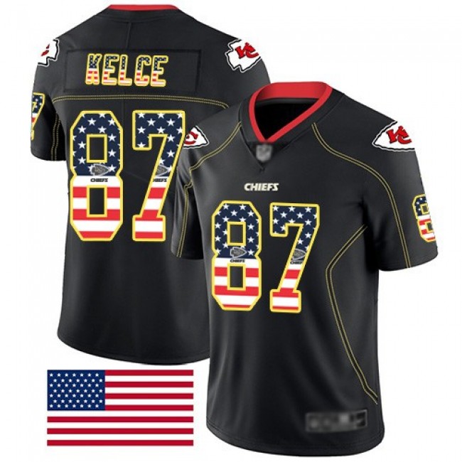 Nike Chiefs #87 Travis Kelce Black Men's Stitched NFL Limited Rush USA Flag Jersey
