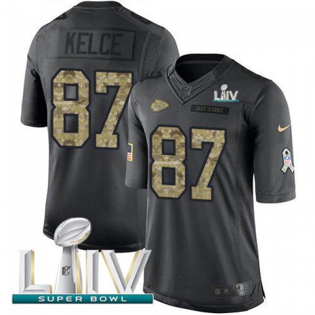 Nike Chiefs #87 Travis Kelce Black Super Bowl LIV 2020 Men's Stitched NFL Limited 2016 Salute to Service Jersey