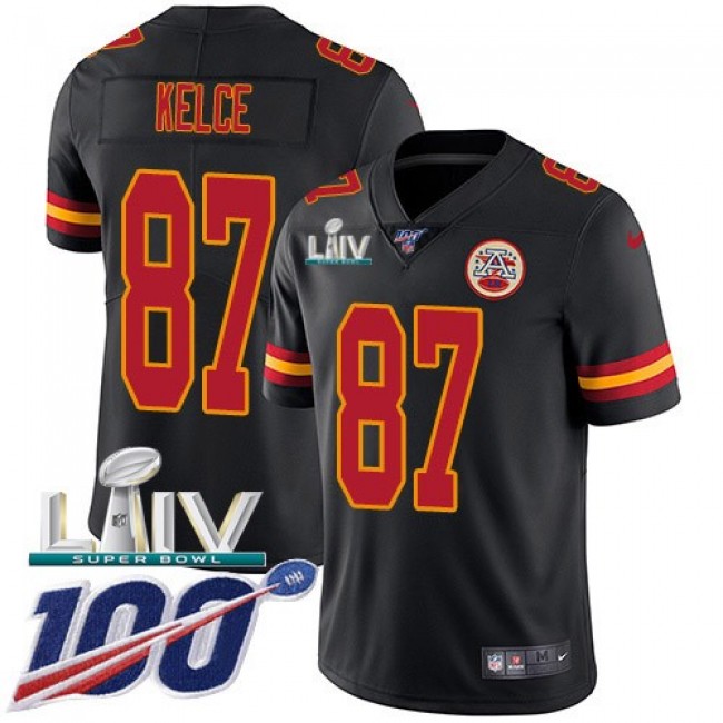 Nike Chiefs #87 Travis Kelce Black Super Bowl LIV 2020 Men's Stitched NFL Limited Rush 100th Season Jersey