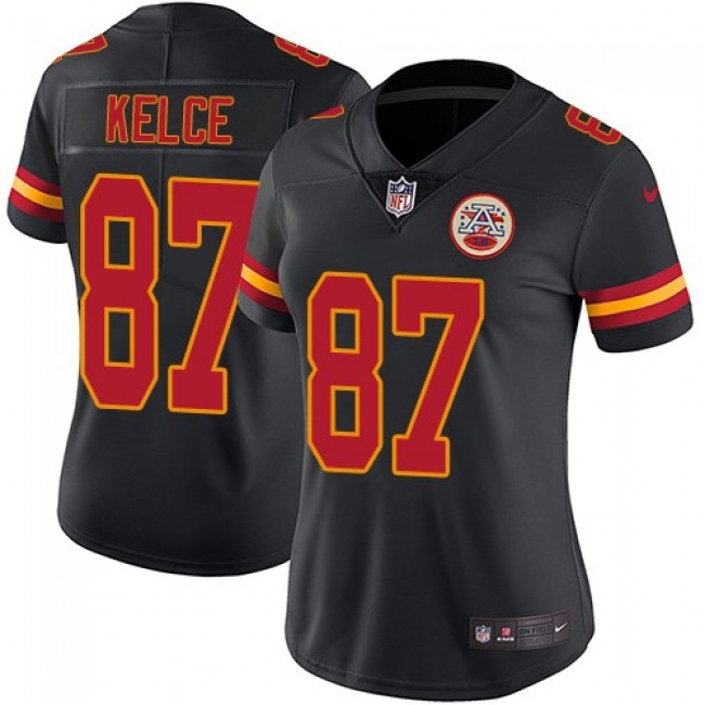 Women's Chiefs #87 Travis Kelce Black Stitched NFL Limited Rush Jersey