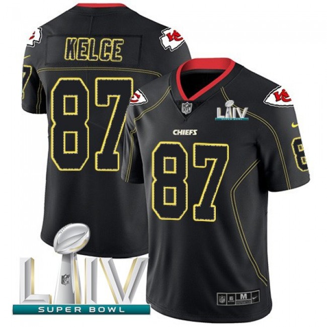 Nike Chiefs #87 Travis Kelce Lights Out Black Super Bowl LIV 2020 Men's Stitched NFL Limited Rush Jersey