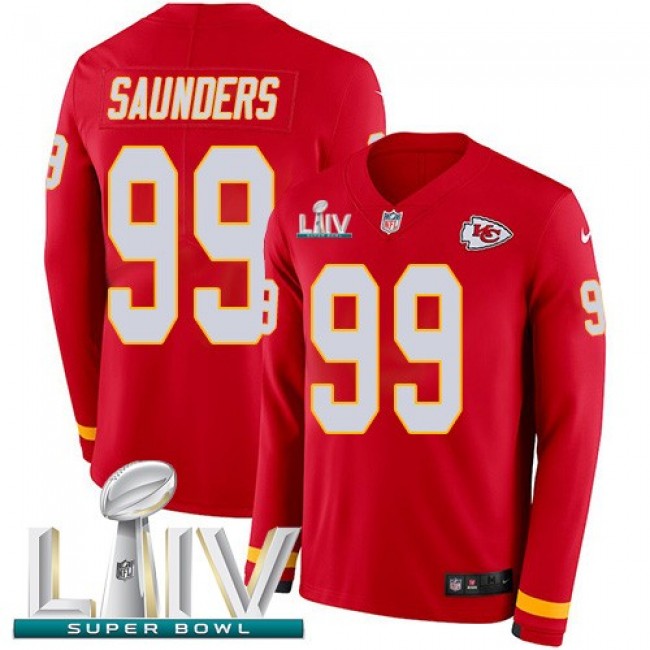 Nike Chiefs #99 Khalen Saunders Red Super Bowl LIV 2020 Team Color Men's Stitched NFL Limited Therma Long Sleeve Jersey