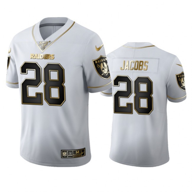 Las Vegas Raiders #28 Josh Jacobs Men's Nike White Golden Edition Vapor Limited NFL 100 Jersey