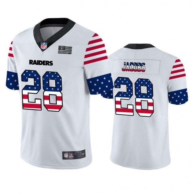 Las Vegas Raiders #28 Josh Jacobs White Men's Nike Team Logo USA Flag Vapor Untouchable Limited NFL Jersey