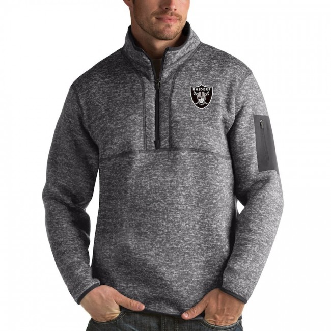 Las Vegas Raiders Antigua Fortune Quarter-Zip Pullover Jacket Charcoal