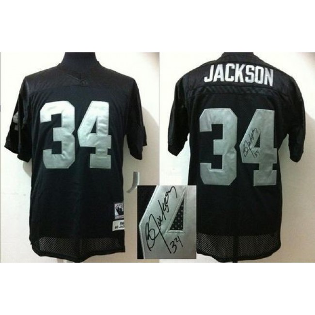 Mitchell And Ness Autographed Raiders #34 Bo Jackson Black Stitched Throwback NFL Jersey