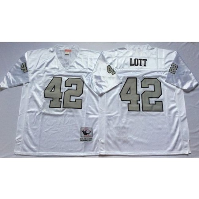 Mitchell And Ness Raiders #42 Ronnie Lott White Silver No. Throwback Stitched NFL Jersey