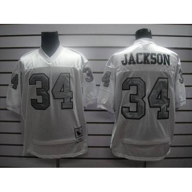 Mitchell and Ness Raiders #34 Bo Jackson White Silver No. Stitched NFL Jersey