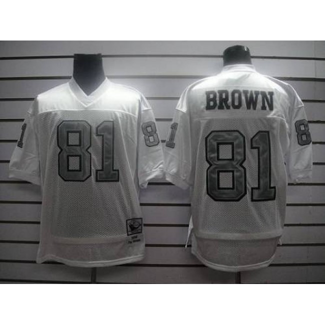 Mitchell and Ness Raiders #81 Tim Brown White Silver No. Stitched NFL Jersey