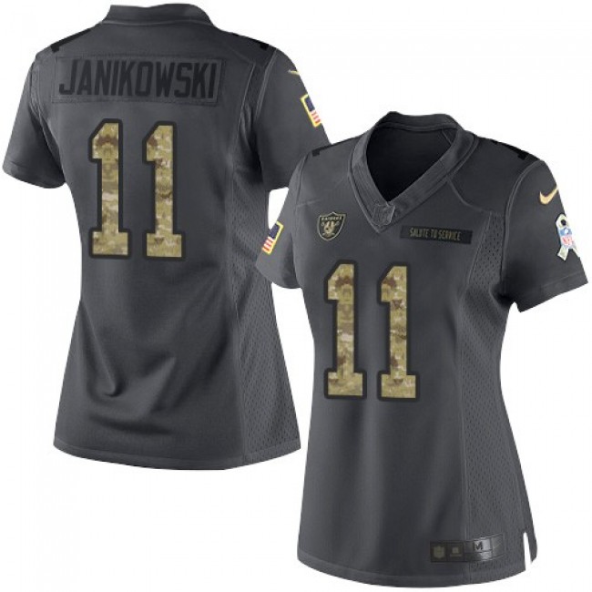 Women's Raiders #11 Sebastian Janikowski Black Stitched NFL Limited 2016 Salute to Service Jersey