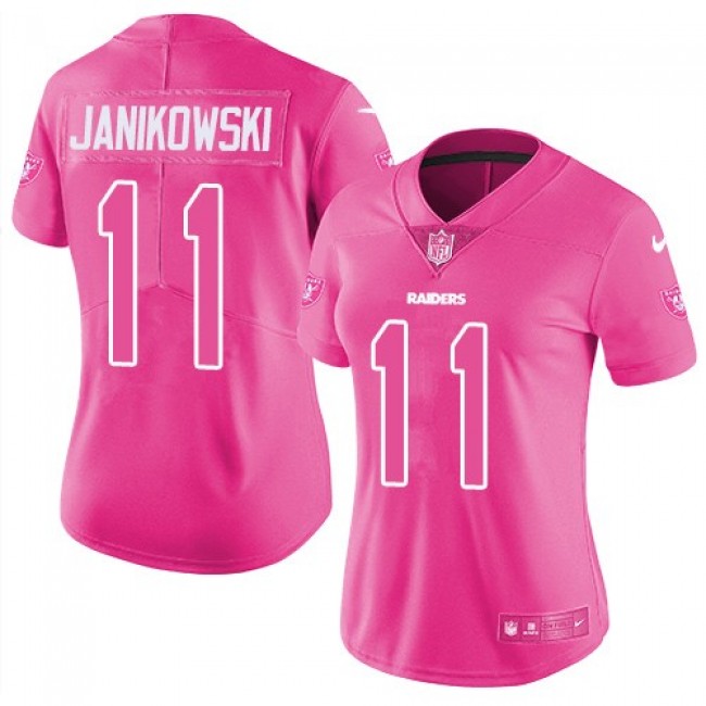 Women's Raiders #11 Sebastian Janikowski Pink Stitched NFL Limited Rush Jersey