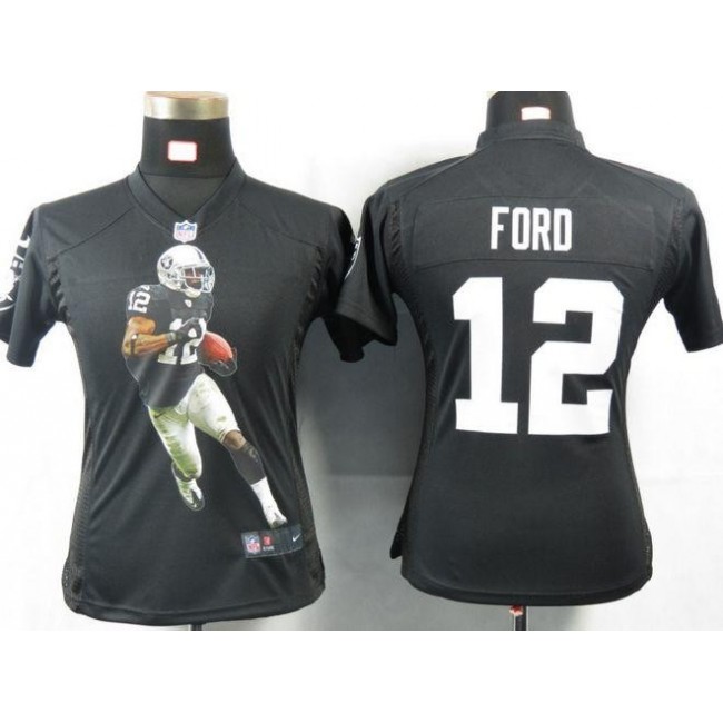 Women's Raiders #12 Jacoby Ford Black Team Color Portrait NFL Game Jersey