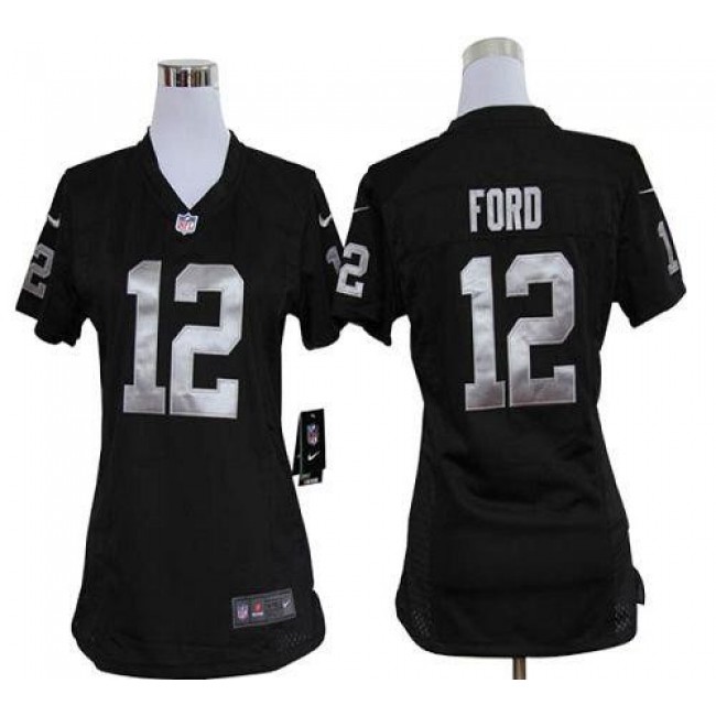 Women's Raiders #12 Jacoby Ford Black Team Color Stitched NFL Elite Jersey