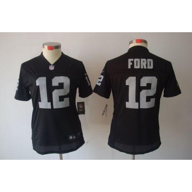 Women's Raiders #12 Jacoby Ford Black Team Color Stitched NFL Limited Jersey