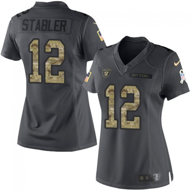 Women's Raiders #12 Kenny Stabler Black Stitched NFL Limited 2016 Salute to Service Jersey