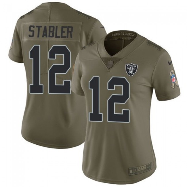 Women's Raiders #12 Kenny Stabler Olive Stitched NFL Limited 2017 Salute to Service Jersey