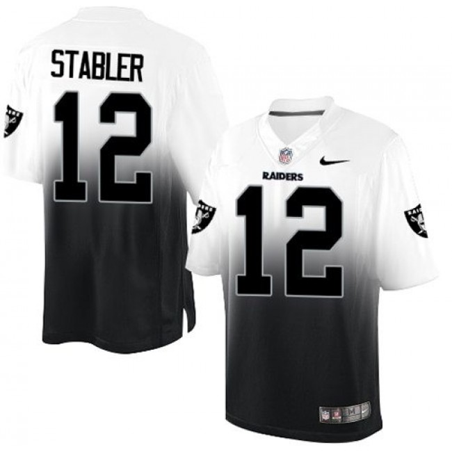 Nike Raiders #12 Kenny Stabler White/Black Men's Stitched NFL Elite Fadeaway Fashion Jersey