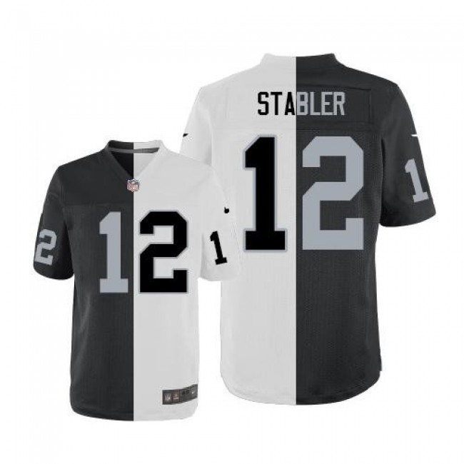 Nike Raiders #12 Kenny Stabler White/Black Men's Stitched NFL Elite Split Jersey