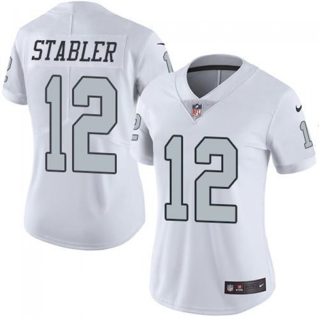 Women's Raiders #12 Kenny Stabler White Stitched NFL Limited Rush Jersey