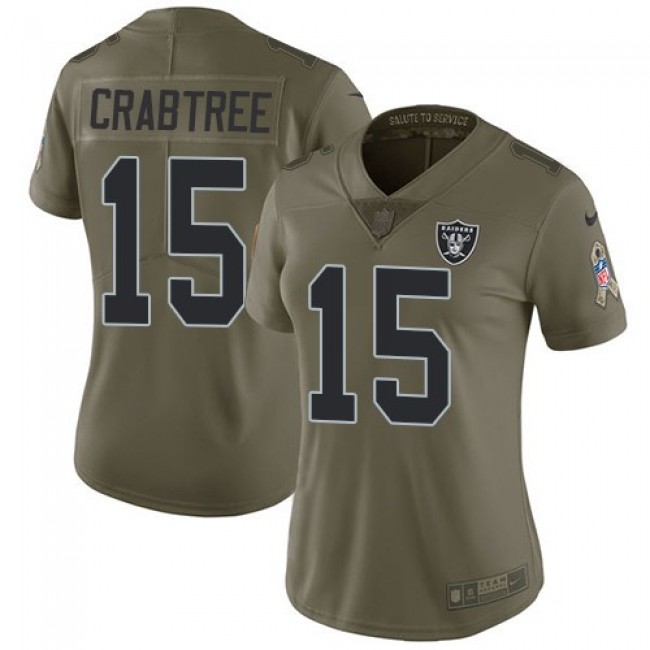 Women's Raiders #15 Michael Crabtree Olive Stitched NFL Limited 2017 Salute to Service Jersey