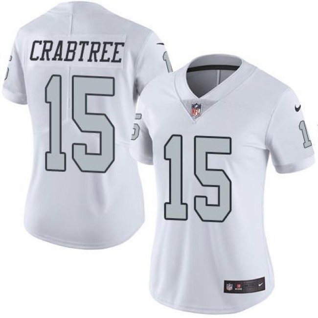 Women's Raiders #15 Michael Crabtree White Stitched NFL Limited Rush Jersey