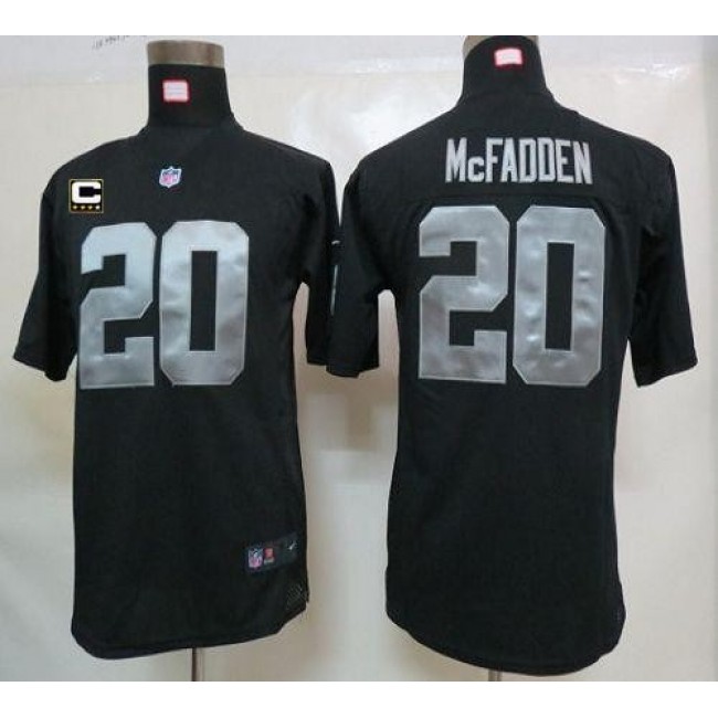 Las Vegas Raiders #20 Darren McFadden Black Team Color With C Patch Youth Stitched NFL Elite Jersey