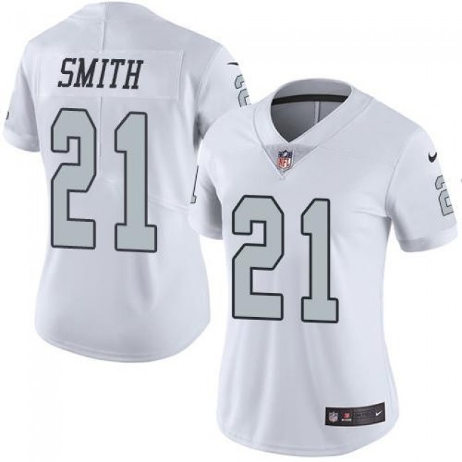 Women's Raiders #21 Sean Smith White Stitched NFL Limited Rush Jersey