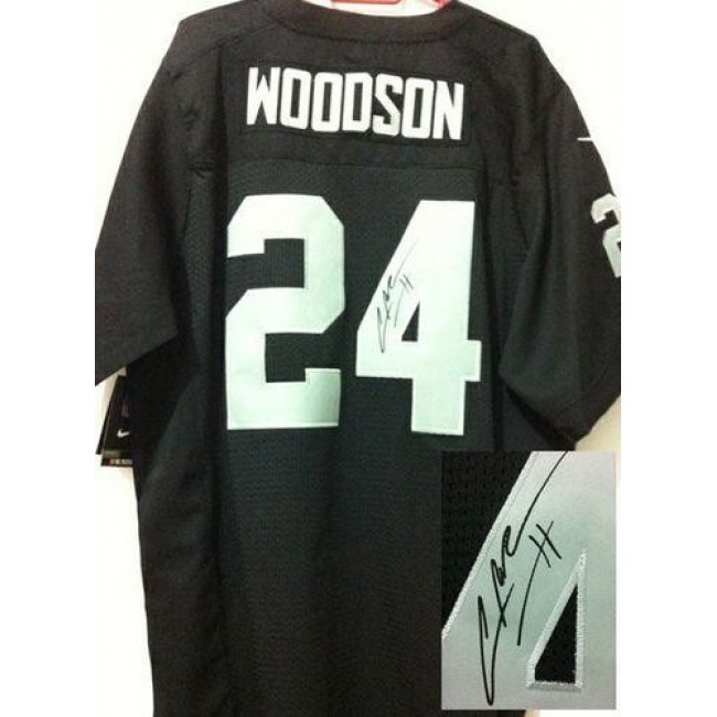 Nike Raiders #24 Charles Woodson Black Team Color Men's Stitched NFL Elite Autographed Jersey