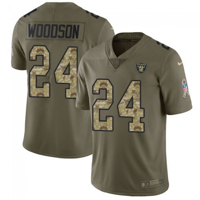 Nike Raiders #24 Charles Woodson Olive/Camo Men's Stitched NFL Limited 2017 Salute To Service Jersey