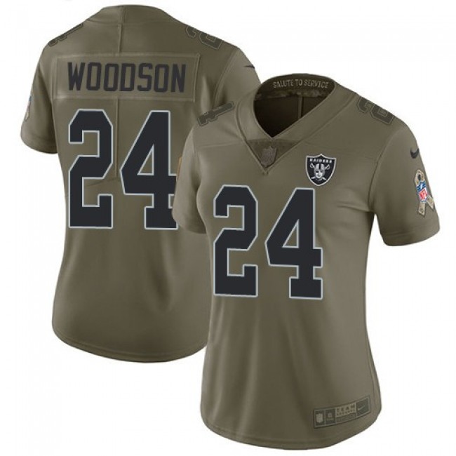 Women's Raiders #24 Charles Woodson Olive Stitched NFL Limited 2017 Salute to Service Jersey