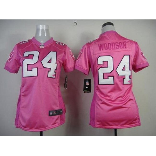 Women's Raiders #24 Charles Woodson Pink New Be Luv'd Stitched NFL Elite Jersey